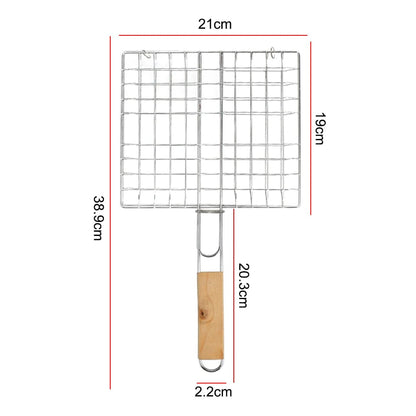 Foldable BBQ Grill Basket with Wooden Handle, Iron Wire Mesh, 39.1 x 20.9cm