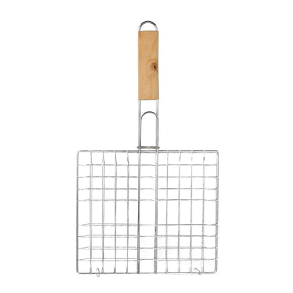 Foldable BBQ Grill Basket with Wooden Handle, Iron Wire Mesh, 39.1 x 20.9cm