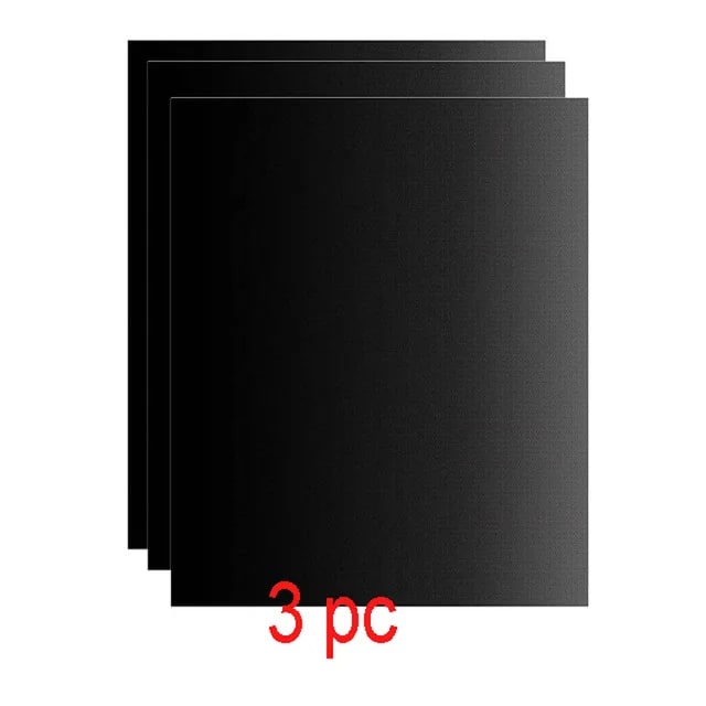 Reusable PTFE BBQ Grill Mat 40 x 33cm, Non-Stick Black Liner - 3pcs
