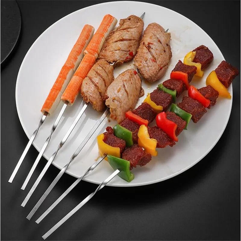 Reusable Stainless Steel BBQ Skewers, 350mm, 10-20 Piece Packs with Storage Tube Options
