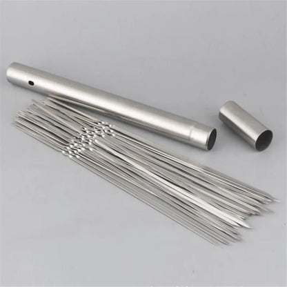 Reusable Stainless Steel BBQ Skewers, 350mm, 10-20 Piece Packs with Storage Tube Options