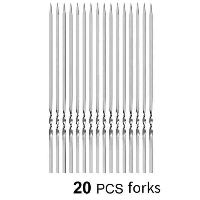 Reusable Stainless Steel BBQ Skewers, 350mm, 10-20 Piece Packs with Storage Tube Options - 20pcs forks