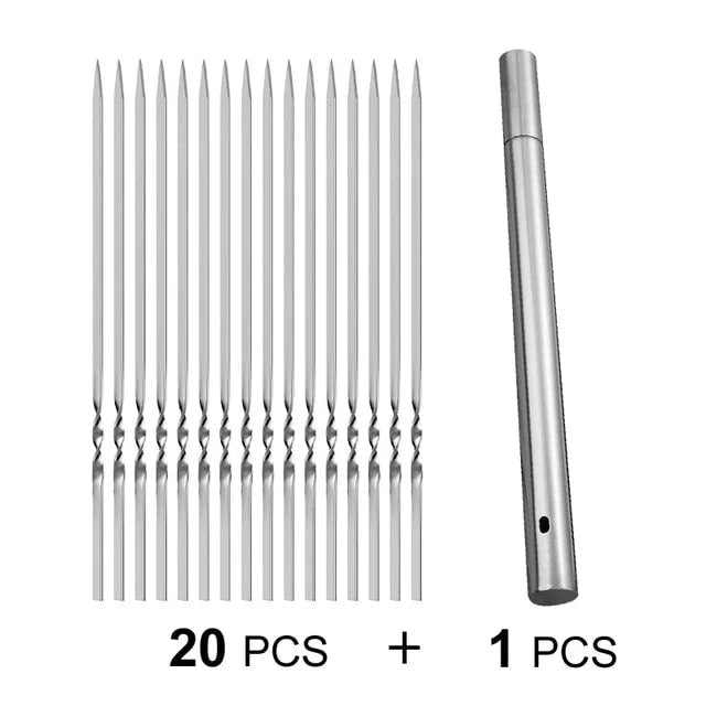 Reusable Stainless Steel BBQ Skewers, 350mm, 10-20 Piece Packs with Storage Tube Options - 20pcs forks 1 Tube