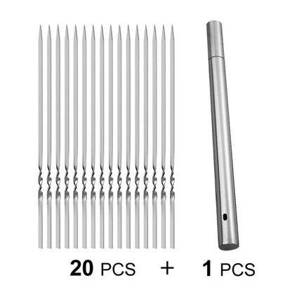 Reusable Stainless Steel BBQ Skewers, 350mm, 10-20 Piece Packs with Storage Tube Options - 20pcs forks 1 Tube