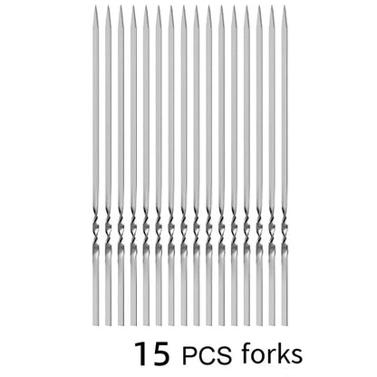 Reusable Stainless Steel BBQ Skewers, 350mm, 10-20 Piece Packs with Storage Tube Options - 15pcs forks