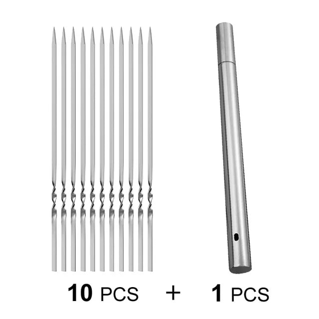 Reusable Stainless Steel BBQ Skewers, 350mm, 10-20 Piece Packs with Storage Tube Options - 10pcs forks 1 Tube