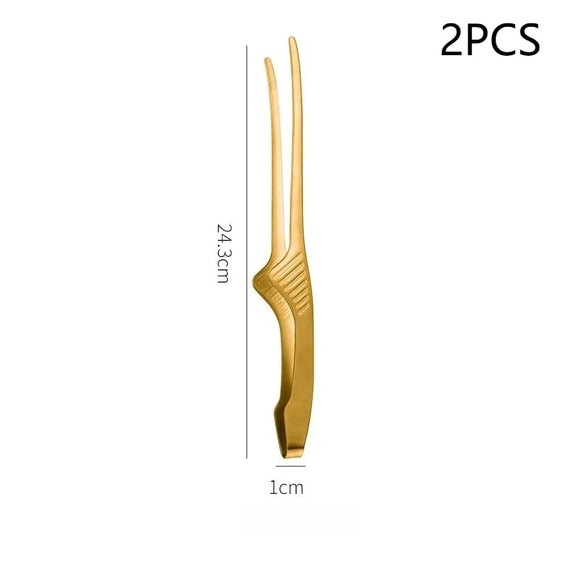 Stainless Steel BBQ Food Tongs 24.3cm Korean Barbecue Tongs - B 2Pcs
