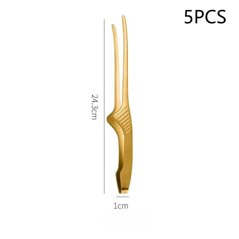 Stainless Steel BBQ Food Tongs 24.3cm Korean Barbecue Tongs - B 5Pcs