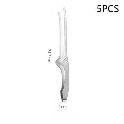 Stainless Steel BBQ Food Tongs 24.3cm Korean Barbecue Tongs - A 5Pcs
