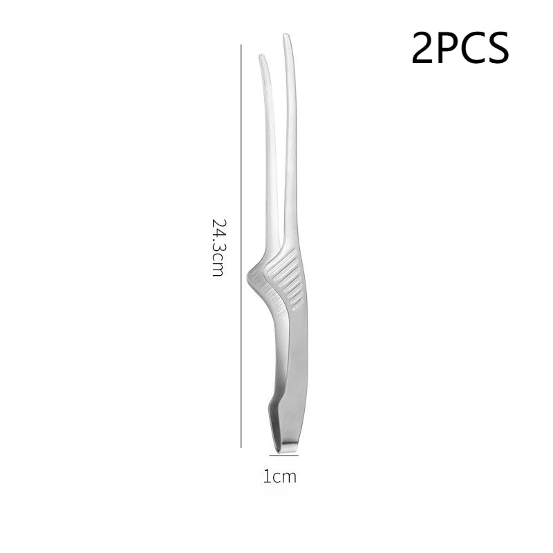 Stainless Steel BBQ Food Tongs 24.3cm Korean Barbecue Tongs - A 2Pcs