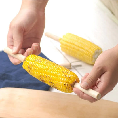 Stainless Steel Corn Holders with Wooden Handles, 2 or 4 Pack