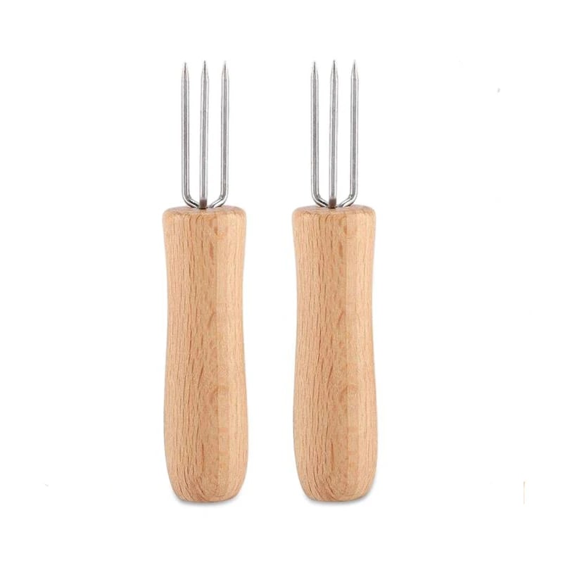 Stainless Steel Corn Holders with Wooden Handles, 2 or 4 Pack - 2pcs