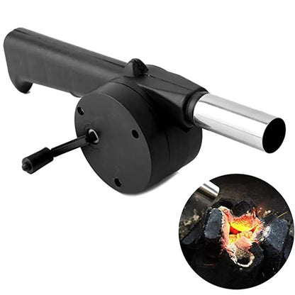 Hand-Cranked Barbecue Fire Blower, ABS and Stainless Steel, 24.5cm, Black