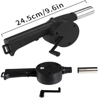 Hand-Cranked Barbecue Fire Blower, ABS and Stainless Steel, 24.5cm, Black