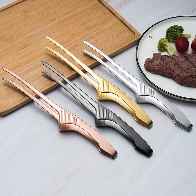 Stainless Steel BBQ Food Tongs, Self-Standing Grilling Clips, 20cm or 24.2cm