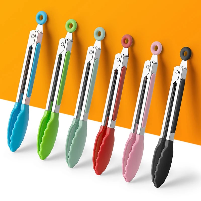 Stainless Steel BBQ Food Tongs with Non-Slip Handle, 21.4cm