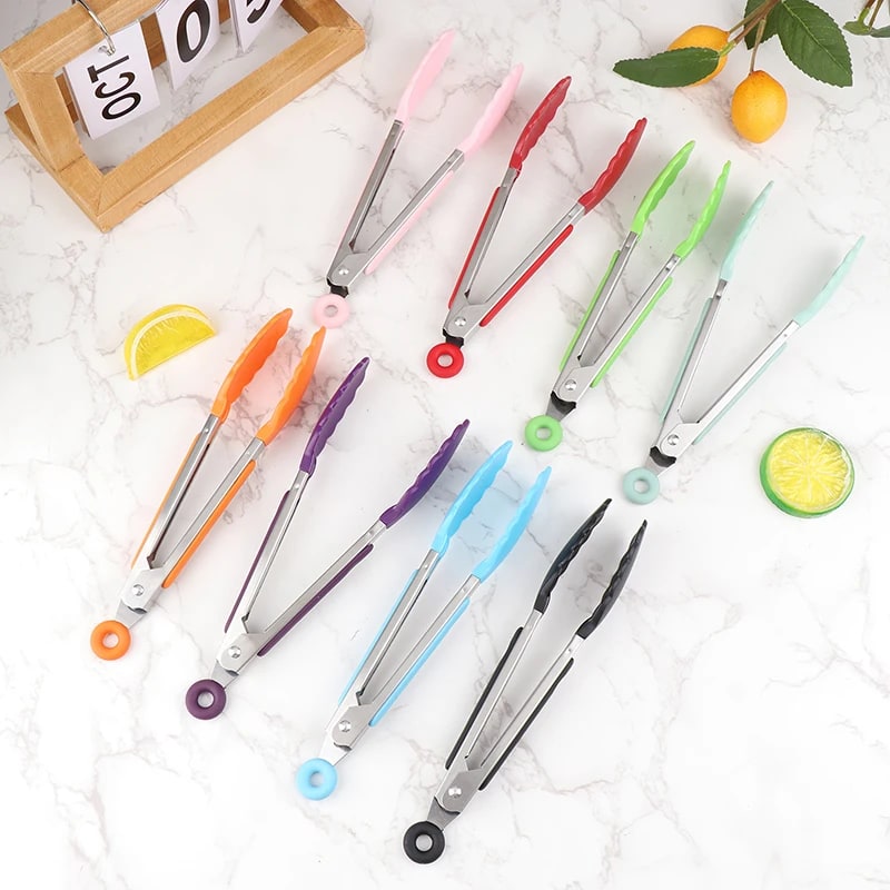 Stainless Steel BBQ Food Tongs with Non-Slip Handle, 21.4cm