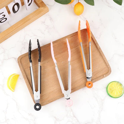 Stainless Steel BBQ Food Tongs with Non-Slip Handle, 21.4cm