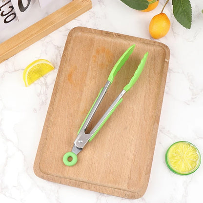 Stainless Steel BBQ Food Tongs with Non-Slip Handle, 21.4cm - Green