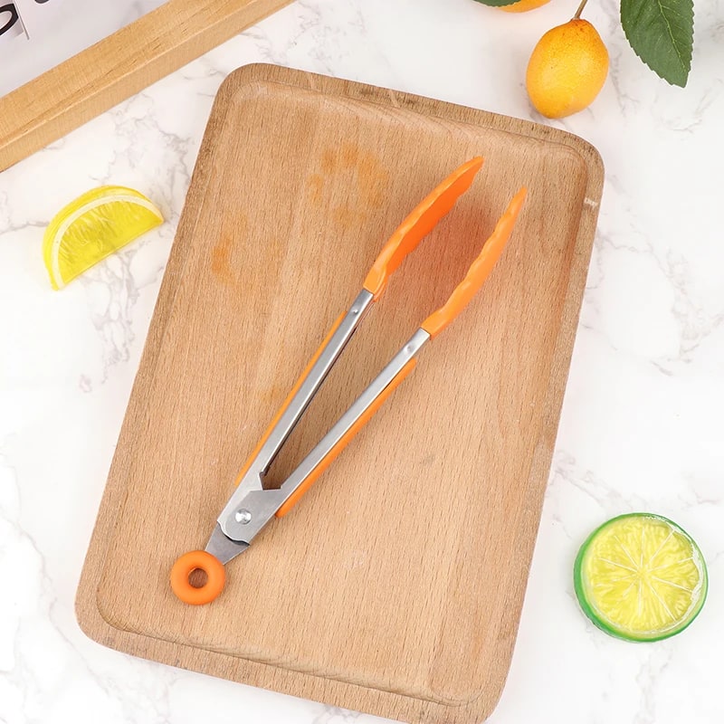 Stainless Steel BBQ Food Tongs with Non-Slip Handle, 21.4cm - Orange