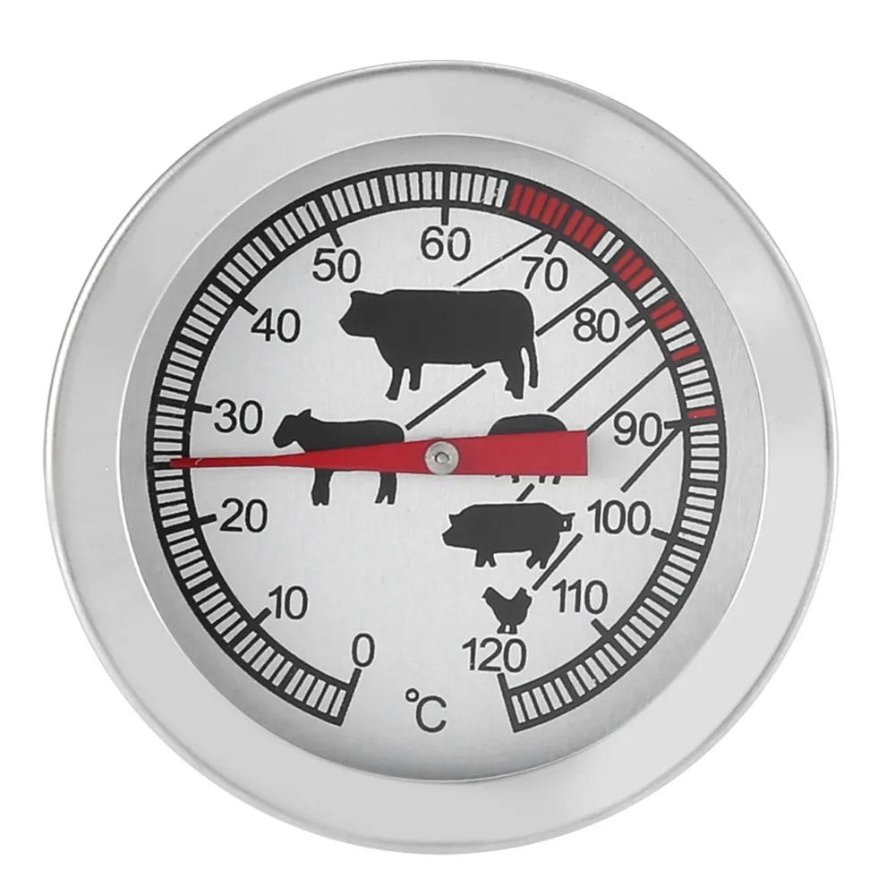 Stainless Steel BBQ Meat Thermometer, 0-120°C Dial Probe, ±2°C Accuracy