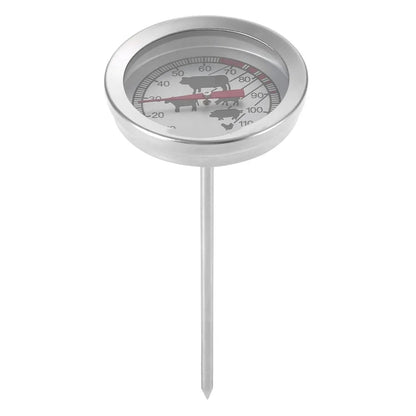 Stainless Steel BBQ Meat Thermometer, 0-120°C Dial Probe, ±2°C Accuracy