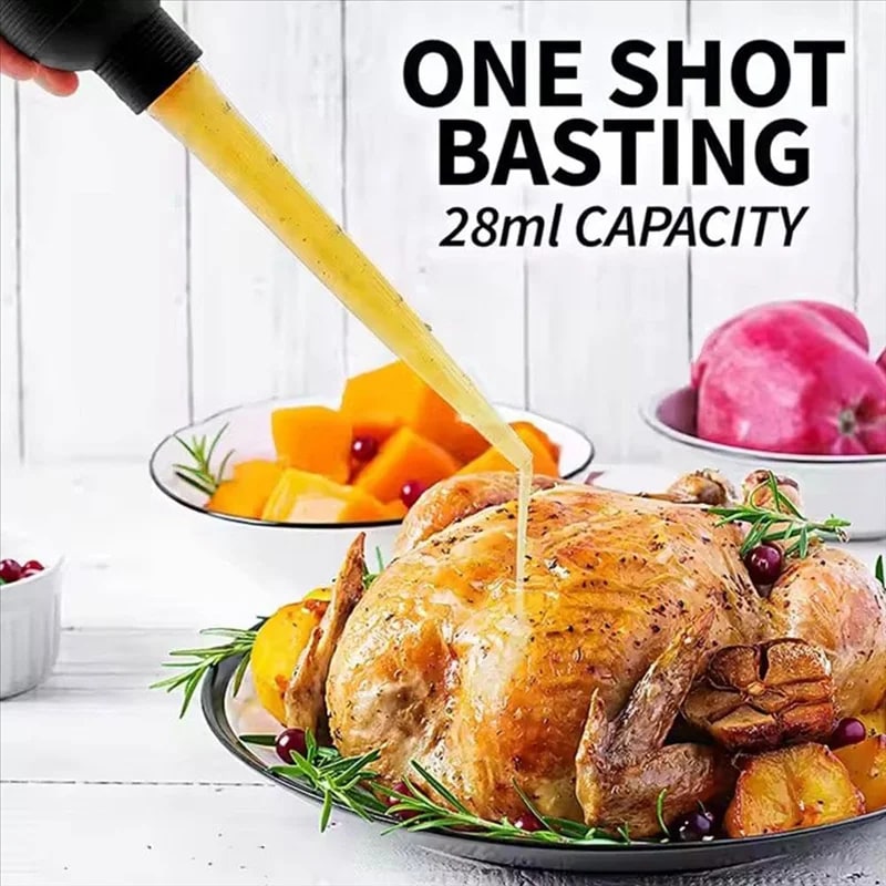 28ml Turkey Baster with Cleaning Brush, Rubber and PP BBQ Marinade Tool