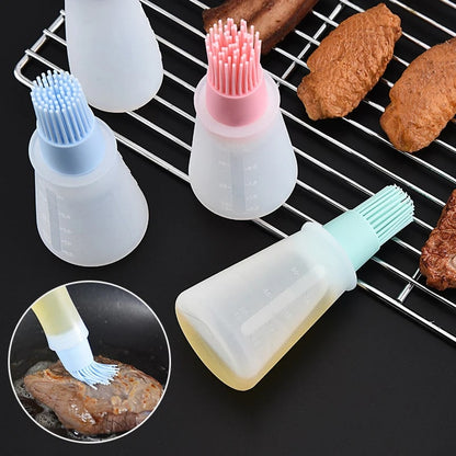 Rubber Oil Bottle with Basting Brush and Measurement Scale for BBQ Cooking