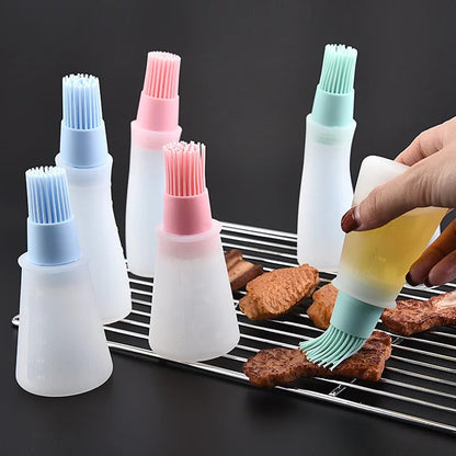 Rubber Oil Bottle with Basting Brush and Measurement Scale for BBQ Cooking