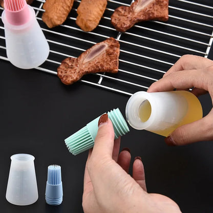 Rubber Oil Bottle with Basting Brush and Measurement Scale for BBQ Cooking