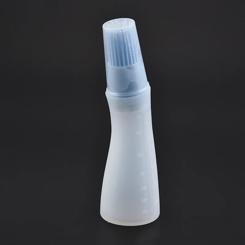 Rubber Oil Bottle with Basting Brush and Measurement Scale for BBQ Cooking - Blue B