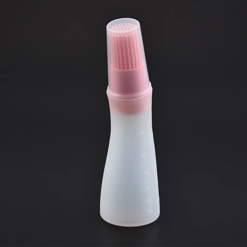 Rubber Oil Bottle with Basting Brush and Measurement Scale for BBQ Cooking - Pink B