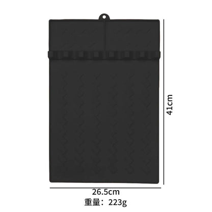 Silicone BBQ Grill Side Burner Mat and Utensil Rest, 39 x 26.5cm - Black
