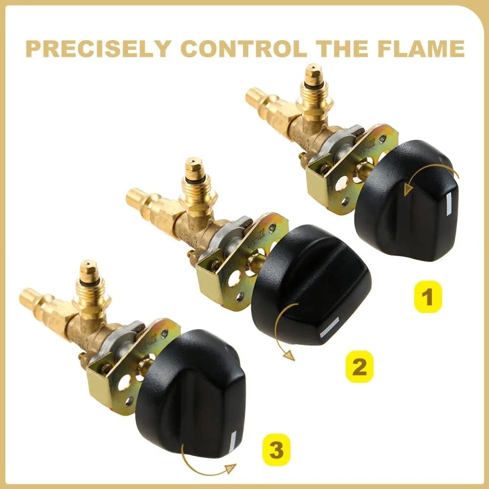 Solid Brass Gas Grill Valve Control Knob with 1/4in Quick-Connect Plug, 57274