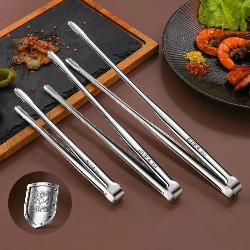 Stainless Steel BBQ Tongs, Serrated Ends, S/M/L Sizes, Multiple Pack Options