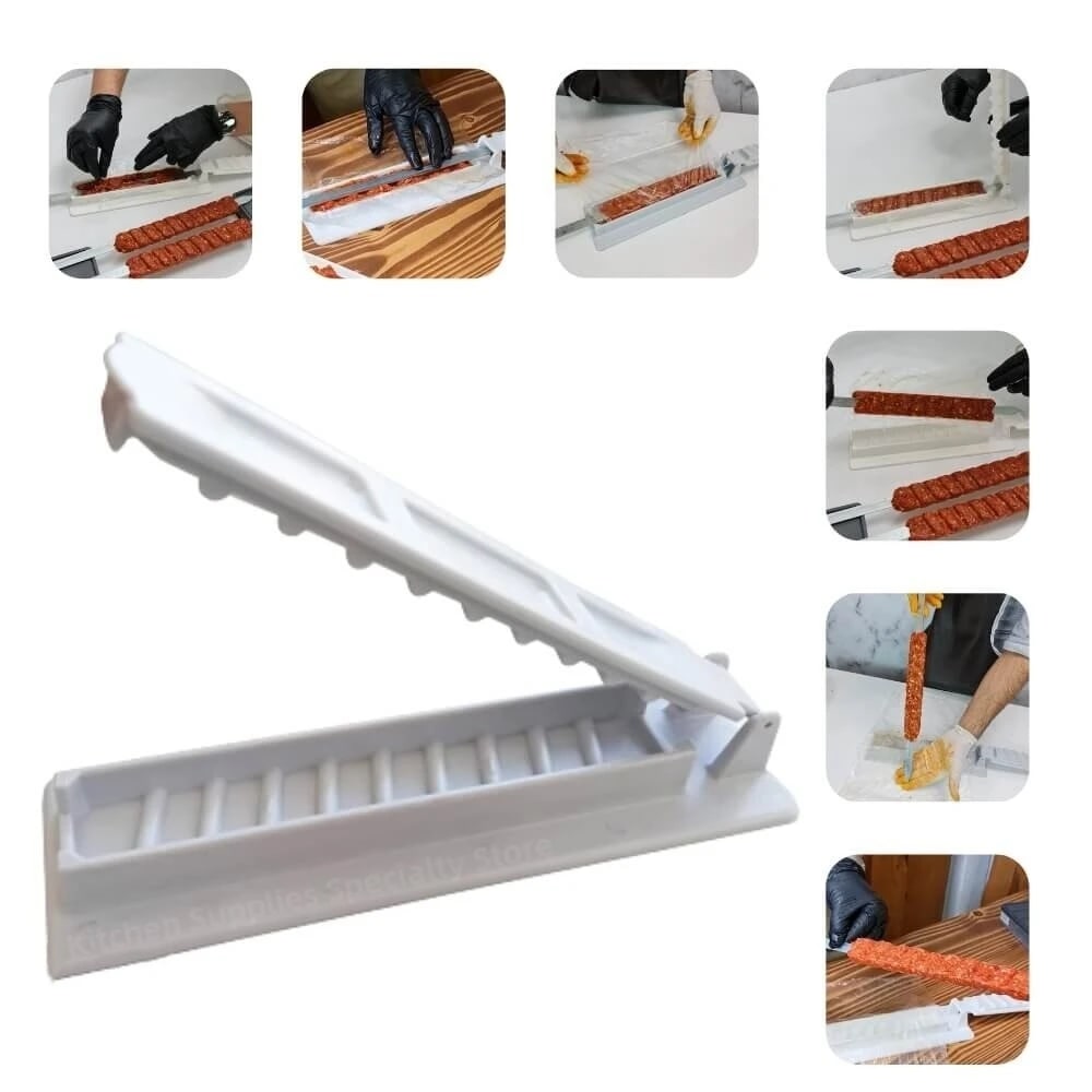 Single-Row Plastic Kebab Maker Press, Reusable BBQ Meat Skewer Tool, 17 x 12cm