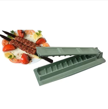Single-Row Plastic Kebab Maker Press, Reusable BBQ Meat Skewer Tool, 17 x 12cm - Green thick style