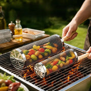 304 Stainless Steel Rolling Grill Basket for Vegetables, Fish and Fries, 20cm or 30cm