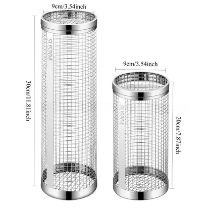 304 Stainless Steel Rolling Grill Basket for Vegetables, Fish and Fries, 20cm or 30cm