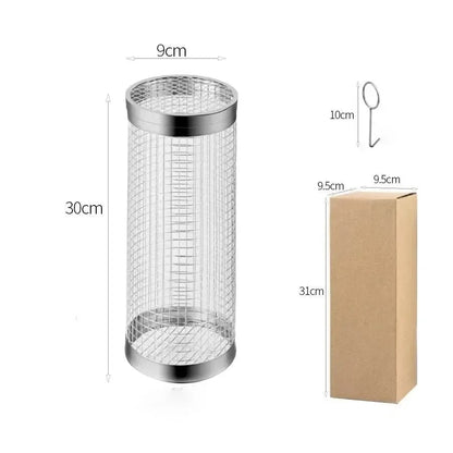 304 Stainless Steel Rolling Grill Basket for Vegetables, Fish and Fries, 20cm or 30cm - 1pc L Grill Cage