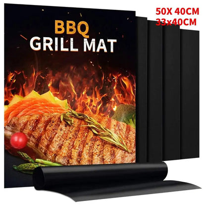 BBQ Grill Mat, Black Rubber Non-Stick Heat-Resistant Barbecue Sheet, 33 x 40cm or 40 x 50cm