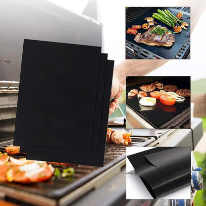 BBQ Grill Mat, Black Rubber Non-Stick Heat-Resistant Barbecue Sheet, 33 x 40cm or 40 x 50cm