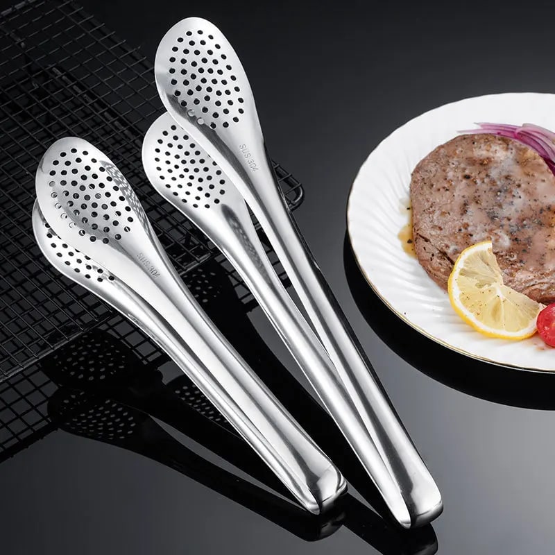 Stainless Steel BBQ Tongs with Perforated Ends, 18cm or 28cm