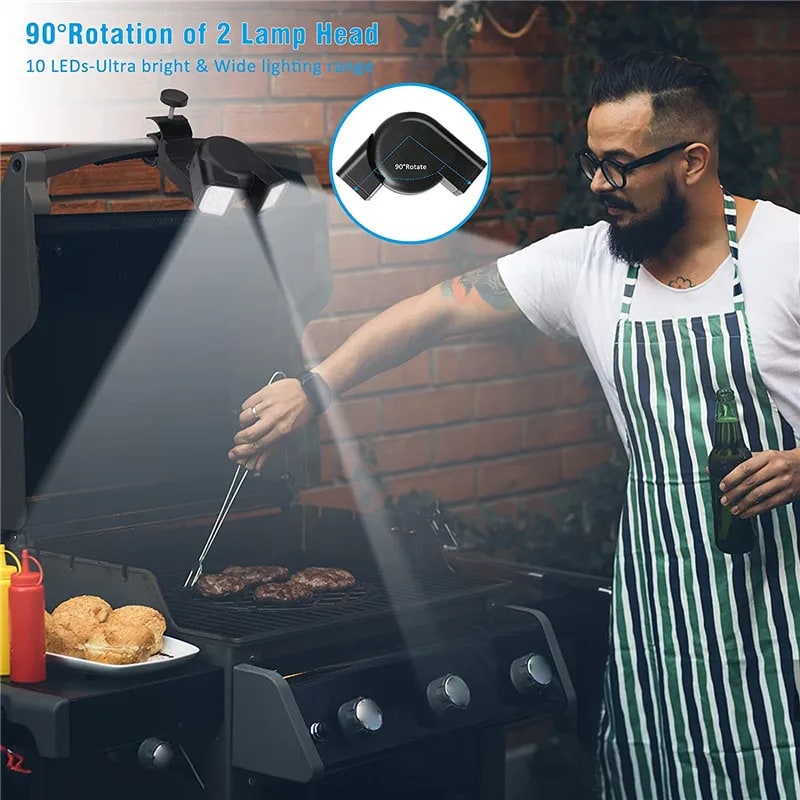 Portable LED BBQ Grill Light, 90° Adjustable, 10 LEDs, 100 lm, 2 Pack