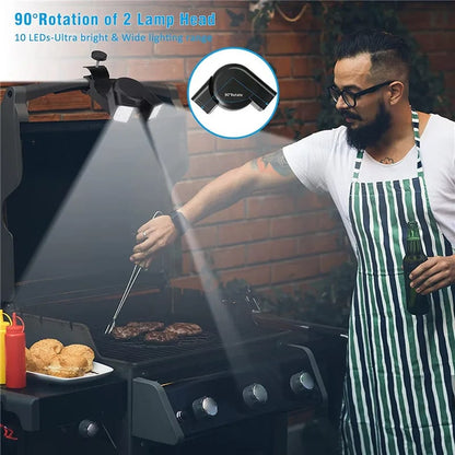 Portable LED BBQ Grill Light, 90° Adjustable, 10 LEDs, 100 lm, 2 Pack