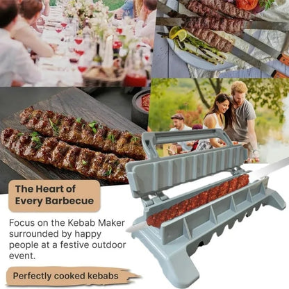 Kebab Maker with Flat Stainless Steel BBQ Skewers, 16 Inch, 2mm, 2/6/12 Piece Options