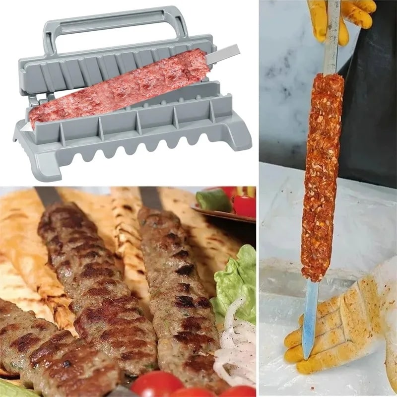 Kebab Maker with Flat Stainless Steel BBQ Skewers, 16 Inch, 2mm, 2/6/12 Piece Options