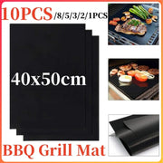 Non-Stick BBQ Grill Mat 40 x 50cm Glass Fiber Fabric, Black, Reusable