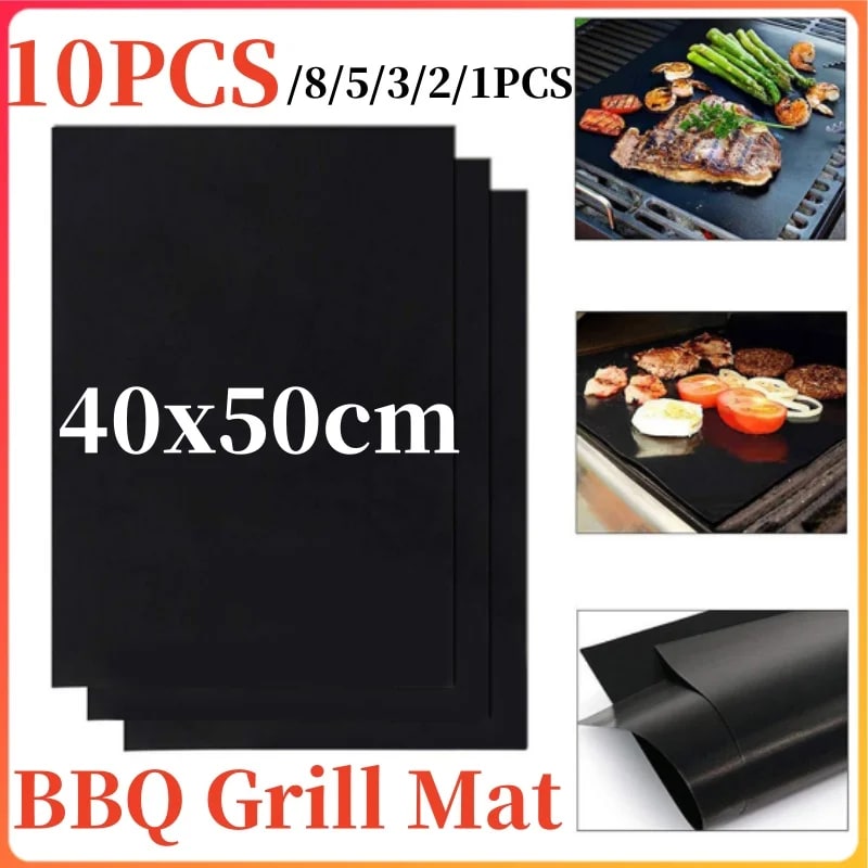 Non-Stick BBQ Grill Mat 40 x 50cm Glass Fiber Fabric, Black, Reusable