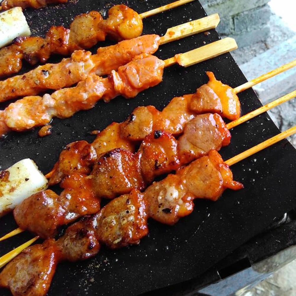 Non-Stick BBQ Grill Mat 40 x 50cm Glass Fiber Fabric, Black, Reusable